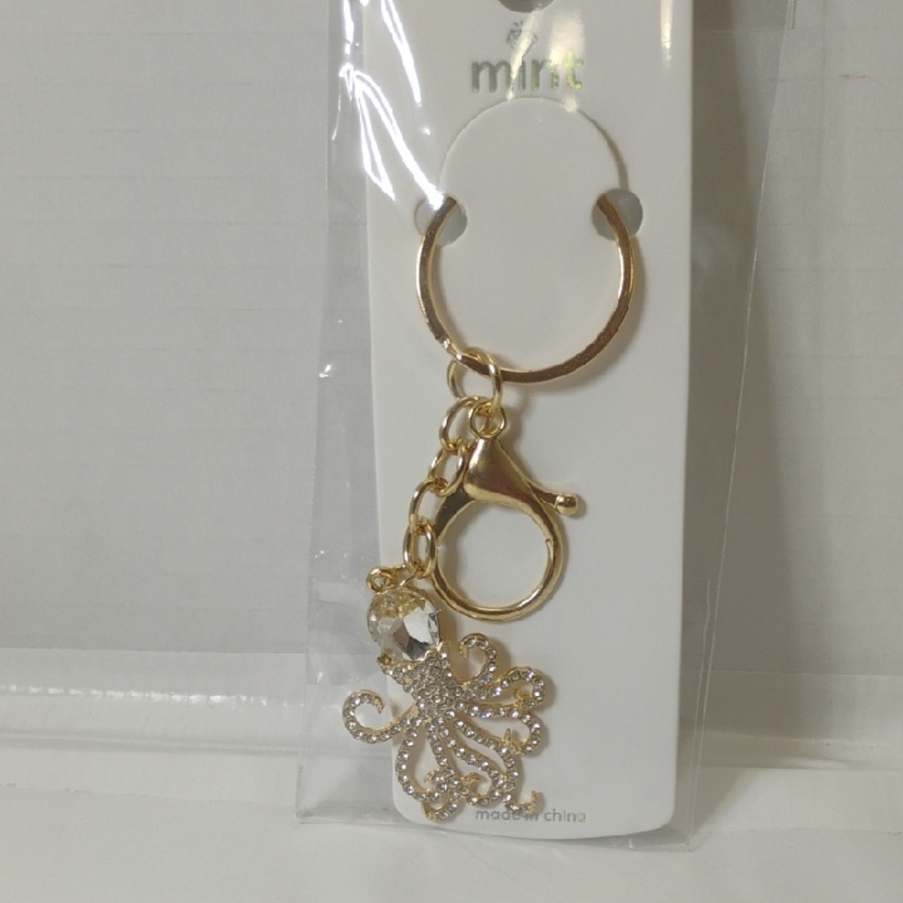 Octopus Keychain And Purse Charm with Clear Crystal Accents